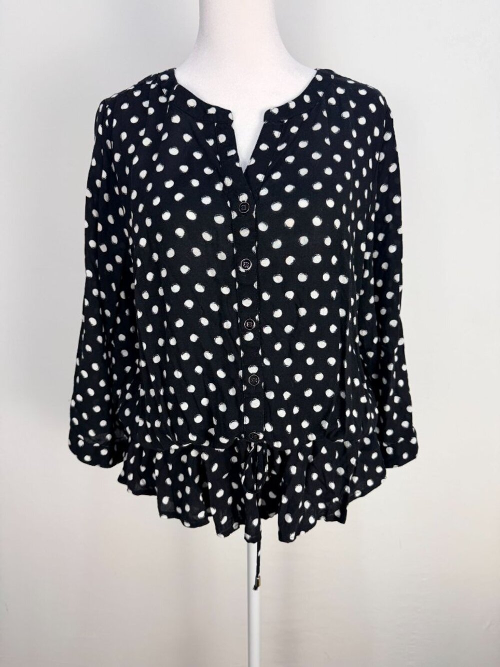 Croft & Barrow Womens XL Polka Dot Blouse Black White Peplum Tunic Top - Picture 2 of 14